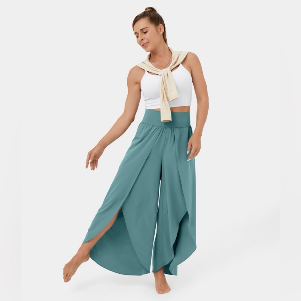 HALARA Teal Wide Leg Wrap Pants